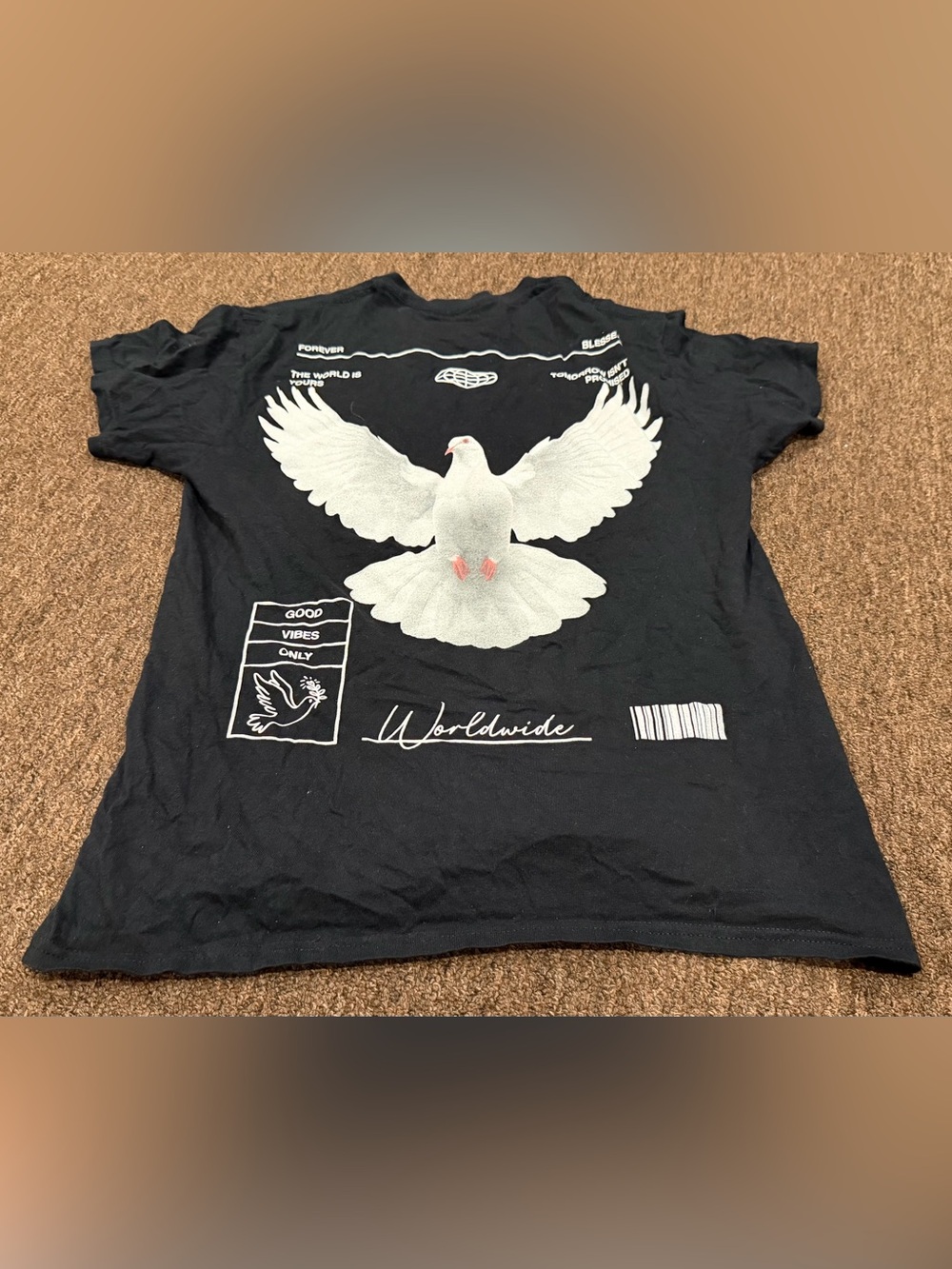 EUC! Men's Popular Poison M Worldwide White Dove Graphic T-Shirt Black